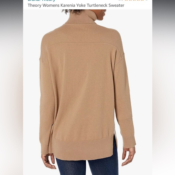 Theory Karenia cashmere yoke turtleneck sweater beige canvas camel tan XS - Picture 2 of 9